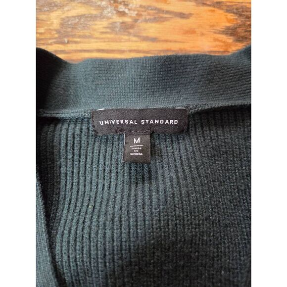 Universal Standard Better-Than-Wool Cardigan in Forest Green/cream stripe sz Med - Picture 3 of 6